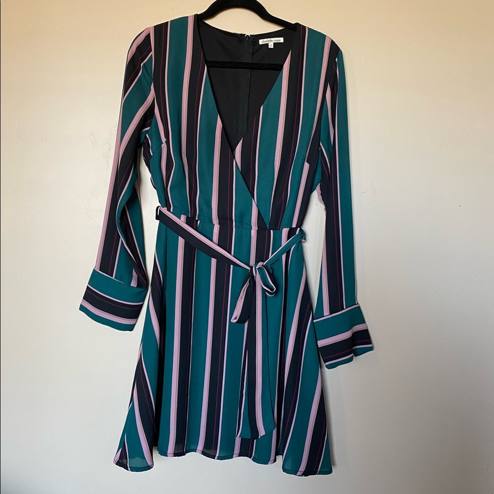Striped Deep V Longsleeve Dress